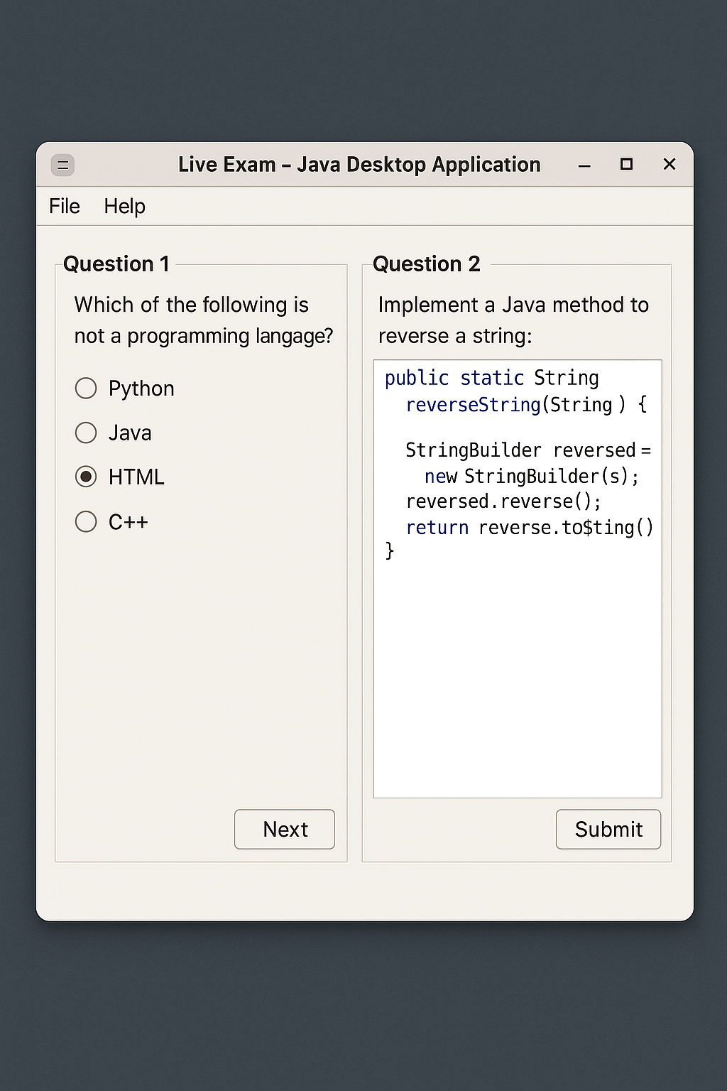 School Exam System (Java GUI) screenshot